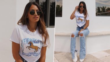 Lionel Messi’s Wife Antonela Roccuzzo Rocks the Relaxed Style in a Chic, Casual White Top and Ripped Blue Denims (View Pics)
